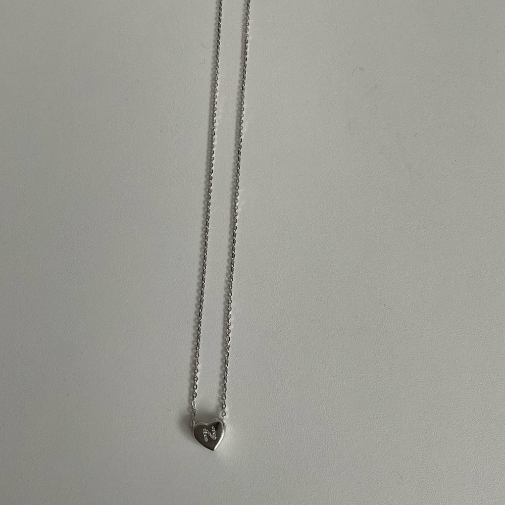 Silver Initial Letter N Heart Pendant Necklace